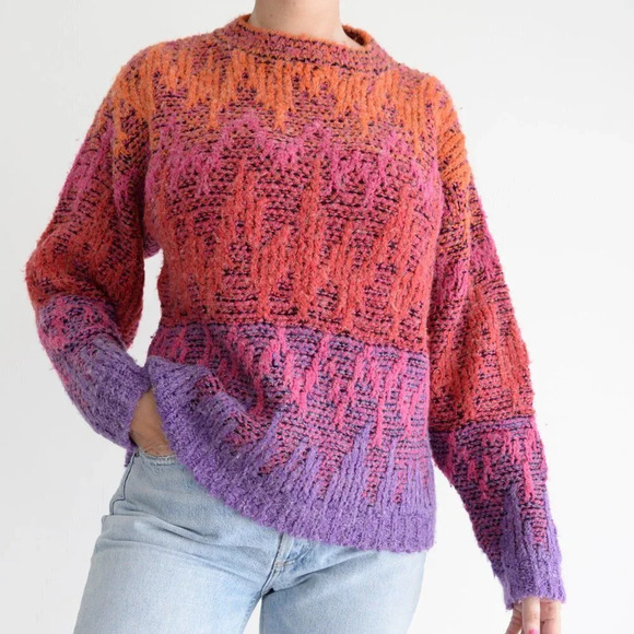 Vintage Haberdasher Purple, Pink, Orange, Red Knit & Yarn Crewneck Sweater M - Picture 3 of 13